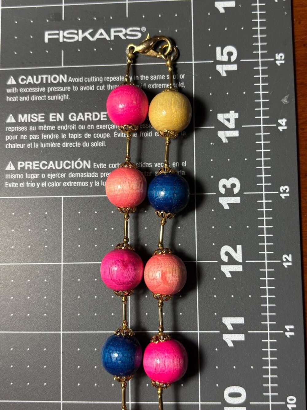 Hand-Painted Chunky Colorful Vibrant Beaded Necklace Vibrant Gold Accents - Picture 6 of 8